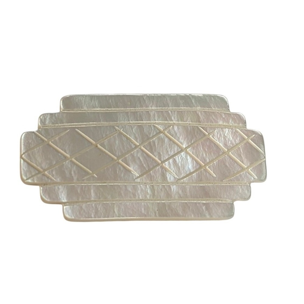 Vintage Mother of Pearl Brooch Art Deco Carved Geometric Pin